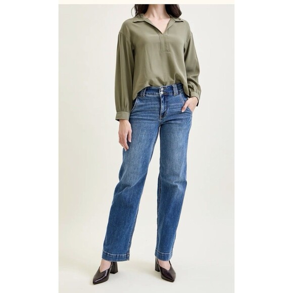 Judy Blue Any Time Any Place Wide Leg Jeans Light Wash Size 14 31 Stretch Boho - Picture 2 of 16